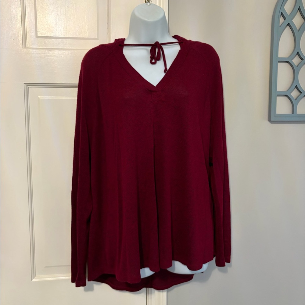 Elegant Burgundy V-Neck Hoodie